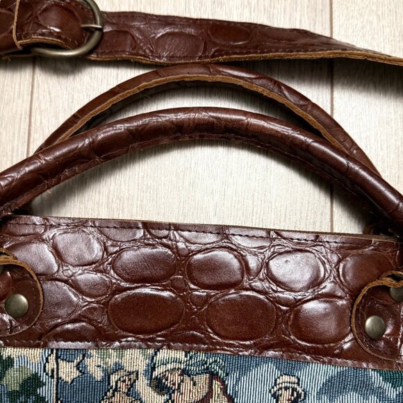 Douglas Women's Tote Shoulder Bag Blue Brown Leather Strap Golf Vintage Tapestry - Picture 3 of 9